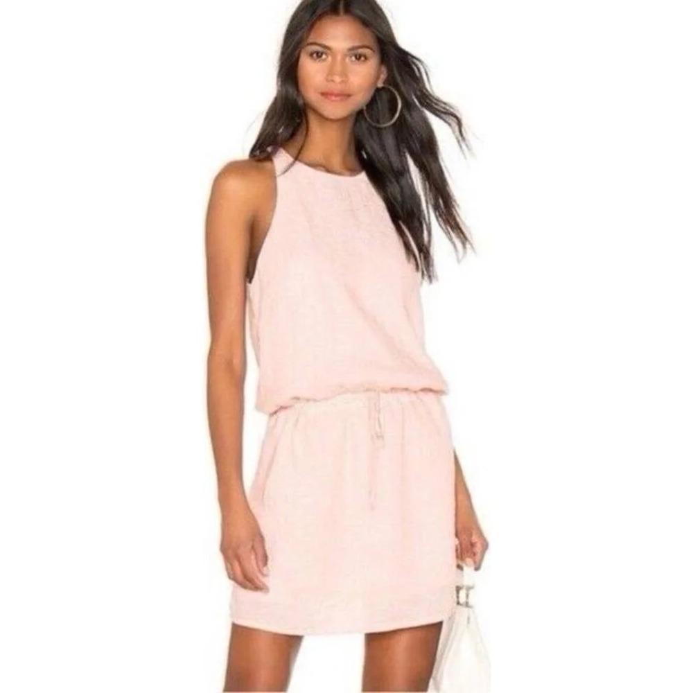 Joie Diega B Linen Dress‎ Persimmon Pink High Neck Drawstring Waist XS NEW